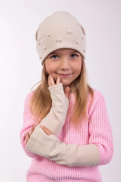 Набор для девочки шапка и митенки Николь молочного цвета (упаковка, ростовка 48-50-52)