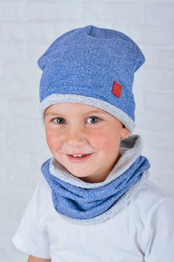 Набор шапка и хомут для мальчика Кинг синий (Упаковка, ростовка 50-52-54)
