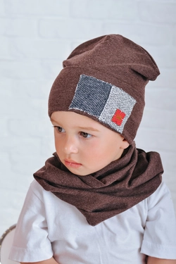 Набор для мальчика шапка и хомут для мальчика Ван (Упаковка, ростовка 46-48-50)