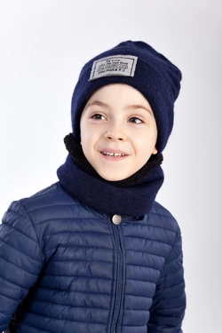 Зимний набор для мальчика Оскар шапка и хомут синего цвета(упаковка, ростовка 50-52-54)