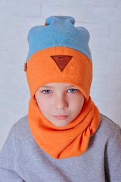 Набор детская шапка и хомут Круз голубо-оранжевий (Упаковка, ростовка 50-52)