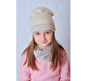 Кремовый набор шапка и хомут для девочки Эльза (Упаковка, ростовка 46-48)