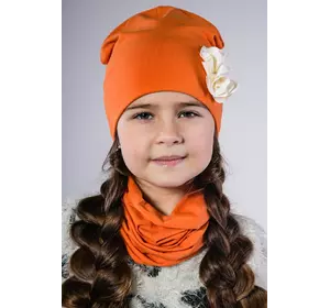 Оранжевый набор Диана шапка и хомут для девочки (Упаковка, ростовка 48-50-52)