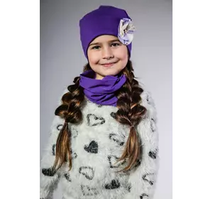 Набор фиолетовый шапка и хомут для девочки Диана (Упаковка, ростовка 48-50-52)