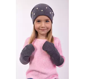 Набор зимний для девочки шапка и митенки Николь серого цвета (упаковка, ростовка 48-50-52)