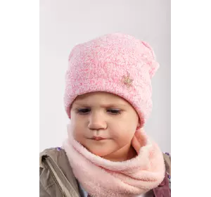 Стильный зимний набор детских головных уборов Марта розового цвета (упаковка, ростовка 46-48-50)