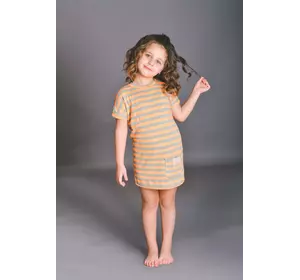 Детское платье в полоску оранжевого цвета (Упаковка, ростовка 116, 122, 128)