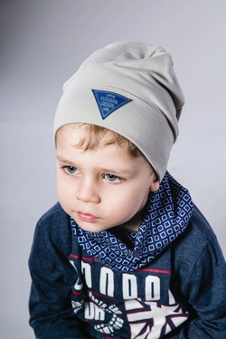 Серо-синий набор шапка и хомут для мальчика Нэт (Упаковка, ростовка 48-50-52)