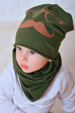 Набор хомут и шапка для мальчика Ник зеленый (Упаковка, ростовка 50-52-54)
