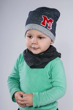Серый набор Морис шапка и хомут для мальчика (Упаковка, ростовка 46-48-50)