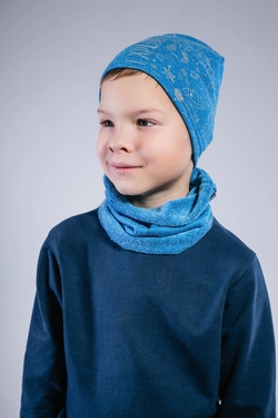 Набор для мальчика шапка и хомут Остин голубой (Упаковка, ростовка 50-52-54)