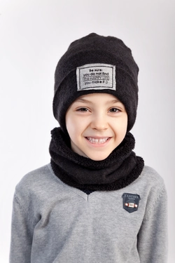 Зимний набор детский Оскар шапка и хомутчерного цвета(упаковка, ростовка 50-52-54)