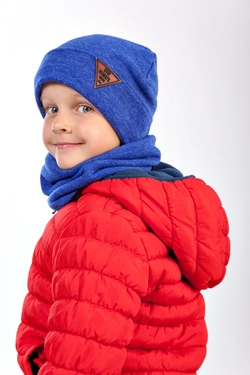 Шапочка детская с хомутом на зиму Люк для мальчика синего цвета (упаковка, ростовка 48-50-52)