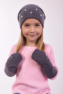 Набор зимний для девочки шапка и митенки Николь серого цвета (упаковка, ростовка 48-50-52)
