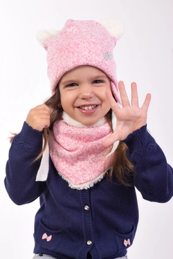 Шапочка и хомут Брайт детские зимние для девочки розового цвета (упаковка, ростовка 46-48-50)