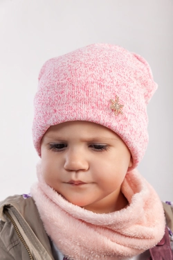 Стильный зимний набор детских головных уборов Марта розового цвета (упаковка, ростовка 46-48-50)