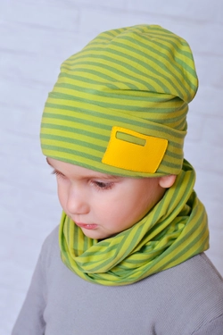 Детская шапка без хомута Джей салатовый в полоску (Упаковка, ростовка 48-50-52)