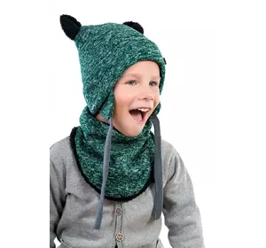 Зимний комплект детский шапочка и хомут Артур зеленого цвета (упаковка, ростовка 44-46-48)
